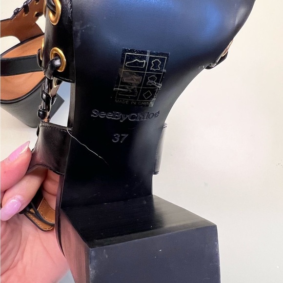 See by Chloe Elegant Black Stiletto Heels with Gold Accents and Cushioned Insole - Picture 9 of 9